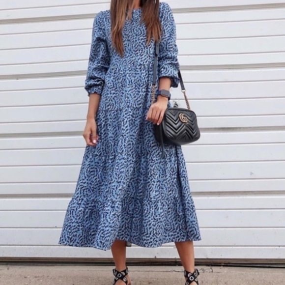 Zara Blue Angel Long Sleeve Prairie Maxi Dress zig zag print - Picture 3 of 8